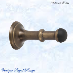 Vintage Metal Hardware: Antiqued Brass Classic rubber door stop 75mm Long