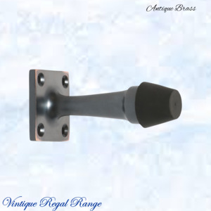 Vintage Metal Hardware: Antiqued Brass Art Deco rubber door stop -75mm long