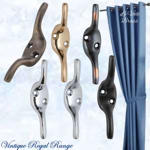 Vintage Metal Hardware: Le Voile Curtain Cleat Hook 75mm High (6 Finishes)