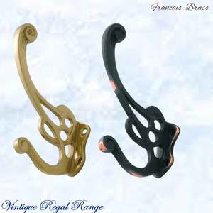 Vintage Metal Hardware: Brass Francais Coat & Hat Hook 115mm x 80mm (2 antique finishes)
