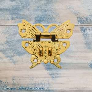 Locks Bolts And Latches: Victorian wooden chest Bright Gold butterfly latch 50mm x 43mm