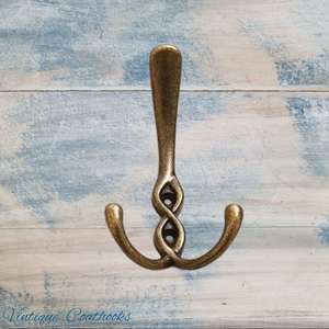 Vintage Coat Hooks: Crossover Antique Gold Large 3 Prong Coat Hook 137mm