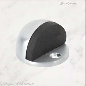 Vintage Metal Hardware: Satin Chrome Brass Oval Floor rubber door stop