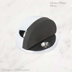 Vintage Metal Hardware: Chrome plated Brass Oval Floor rubber door stop