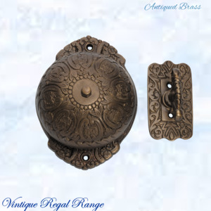 Antiqued Brass Regal manual Turn door bell 92mm dia bell