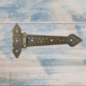 Vintage Metal Hardware: Normandy Ornamental Bronze decorative T-hinge 147mm for Doors (Each)