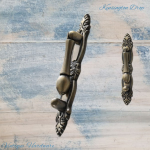 Kensington Drop Cabinet handle with backplate Bronze 116mm long