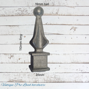Vintage Metal Hardware: Cast Spire Ball Regal cross 110mm Long-plain finish (pre-loved)-13mm internal hole