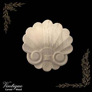 Wood Carved Appliques And Onlays: Scallop swirl carved wood furniture medallion 81mm x 78m-New