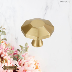 Vintage Metal Hardware: "Neive"Sovereign Octoganial Brass cabinet / Drawer Knob 31mm dia
