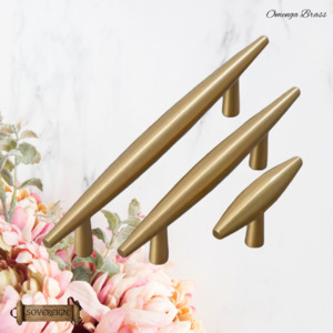 Vintage Metal Hardware: "Parma" Sovereign Spire Brass cabinet T-Bar Handles -7 Sizes
