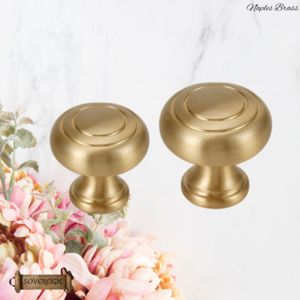 Vintage Metal Hardware: "Naples" Sovereign Luxury Brushed Brass cabinet / Drawer Knob -2 sizes