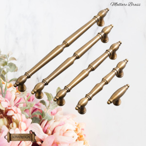Vintage Metal Hardware: "Mallare" Sovereign Antiqued Brass cabinet T-Bar Handles -5 Sizes