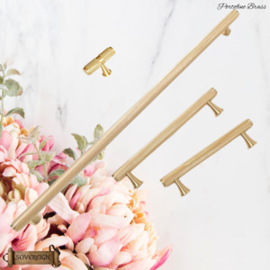 "Portofino" Sovereign Knurled Brushed Brass cabinet T-Bar Handles -9 Sizes