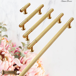 Vintage Metal Hardware: "Genoa" Sovereign Grippa Brushed Brass cabinet T-Bar Handles -8 Sizes