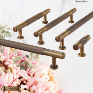 Vintage Metal Hardware: "Genoa" Sovereign Grippa Antiqued Brass cabinet T-Bar Handles -8 Sizes