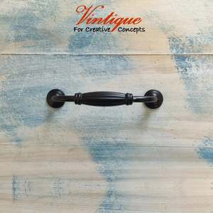 Luxury Ornate Black Ribbed D-handle for cabinets/drawers 115mm