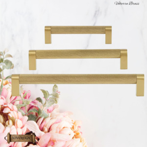 "Volterra" Sovereign Knurled Brushed Brass cabinet D-Handles -7 Sizes