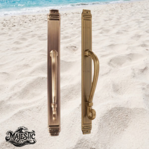 Vintage Metal Hardware: Toulouse Antique Brass Swirl Handle & plate pull 508mm