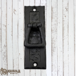 Vintage Knobs For Drawers And Cabinets: Cast Iron Pendant drop Rectangle cupboard handle (MAJ-856) 101mm x 33mm