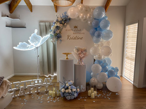 Auckland adult birthday party blue & white balloons decoration package just joy events