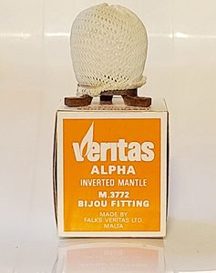 Products: Veritas M.3772 Hard Inverted Gaslight Mantle No.1 or Bijou. Thorium