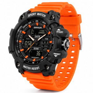 Men’s Orange Tactical Sports Watch Dual Display Digital Analog 50M Waterproof &hellip;