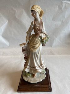 Vintage: Capodimonte Lady with Basket By a Brick Wall