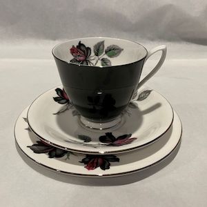 Pottery Glass: Royal Albert Masquerade Black Rose Trio
