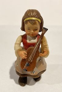 Antiques Collectables: Wooden Girl Figurine Holding Violin