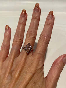 Vintage Jewellery: Sterling Silver Vintage Marquise Cut Pink Gemstone Ring