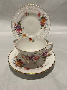 Pottery Glass: Royal Crown Derby Posies Fluted and Embossed Trio