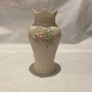 Pottery Glass: Belleek Large Rose and Clover Vase