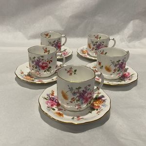 Pottery Glass: Royal Crown Derby Posies 5 Demitasse Cup and Saucer Sets