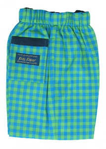 New Zealand Made: Kids Kaper boys trousers - green blue check