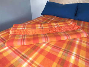 Blankets: Vintage wool blanket - orange check