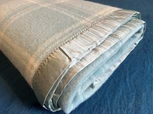 Vintage wool blanket - duck egg blue check