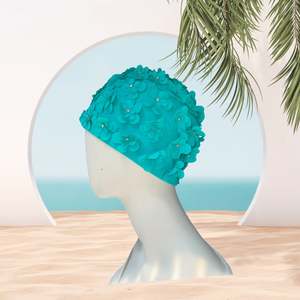 JS swimming cap - turquoise flowers