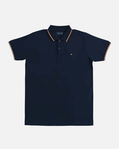 Bare Brown Navy Blue Slim Fit Lightweight Polo T-Shirt with Double Tipping