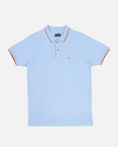 Polos: Bare Brown Light Blue Slim Fit Lightweight Polo T-Shirt with Double Tipping