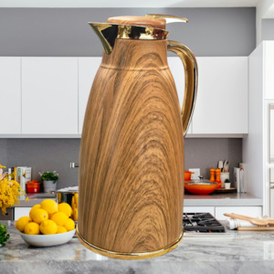 Kitchen: Luxury Flask 1.5L Larg Capacity Gold & Wood Color