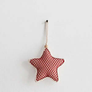 Majestic Hanging  Fabric Star  - Natural / Red