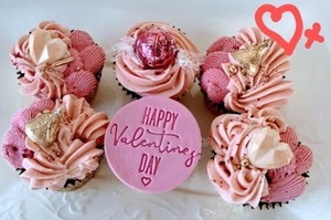 Products: Valentines Cupcakes(Deluxe Cakes) and single red rose - Kakariki Flowers