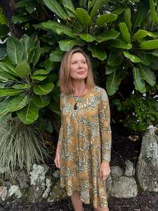 Womens: Women's Longsleeve Raglan Dress- Kauri print
