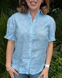 Blouses: Takarangi Linen Blouse- Blue