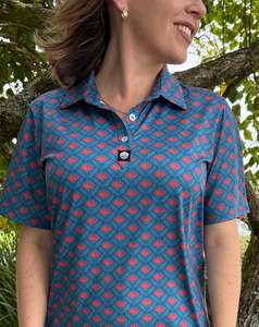 Womens Pōhutukawa Golf Polo- Red & Blue