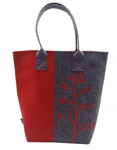 Products: Tote Bag - Harakeke Flower Red on Grey - Kamo Village Florist