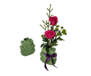 Roses in a Leaf Vase - Kamo Village Florist