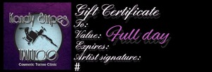 Products: FULL DAY GIFT CERTIFICATE – Kandy Stripes Tattoo