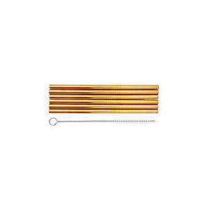 Cocktail Shakers: Stainless Steel Cocktail Size Straws - Gold Finish